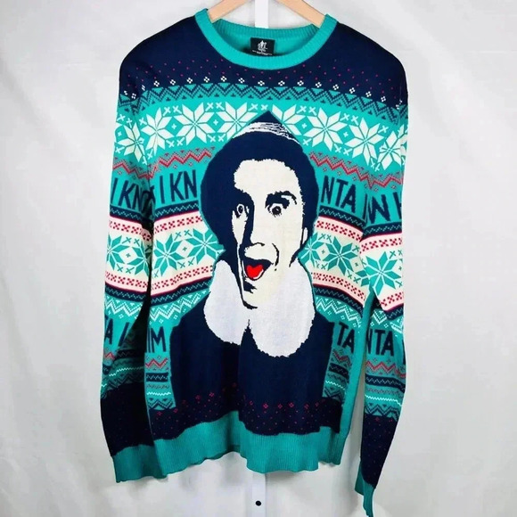 Buddy the Elf Ugly Christmas Sweater Size Large Santa I Know Him Office Party - Picture 1 of 5